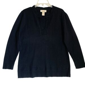 Mainbocher Cashmere Sweater Women XL Black Minimalist Scoop Henley Old Money